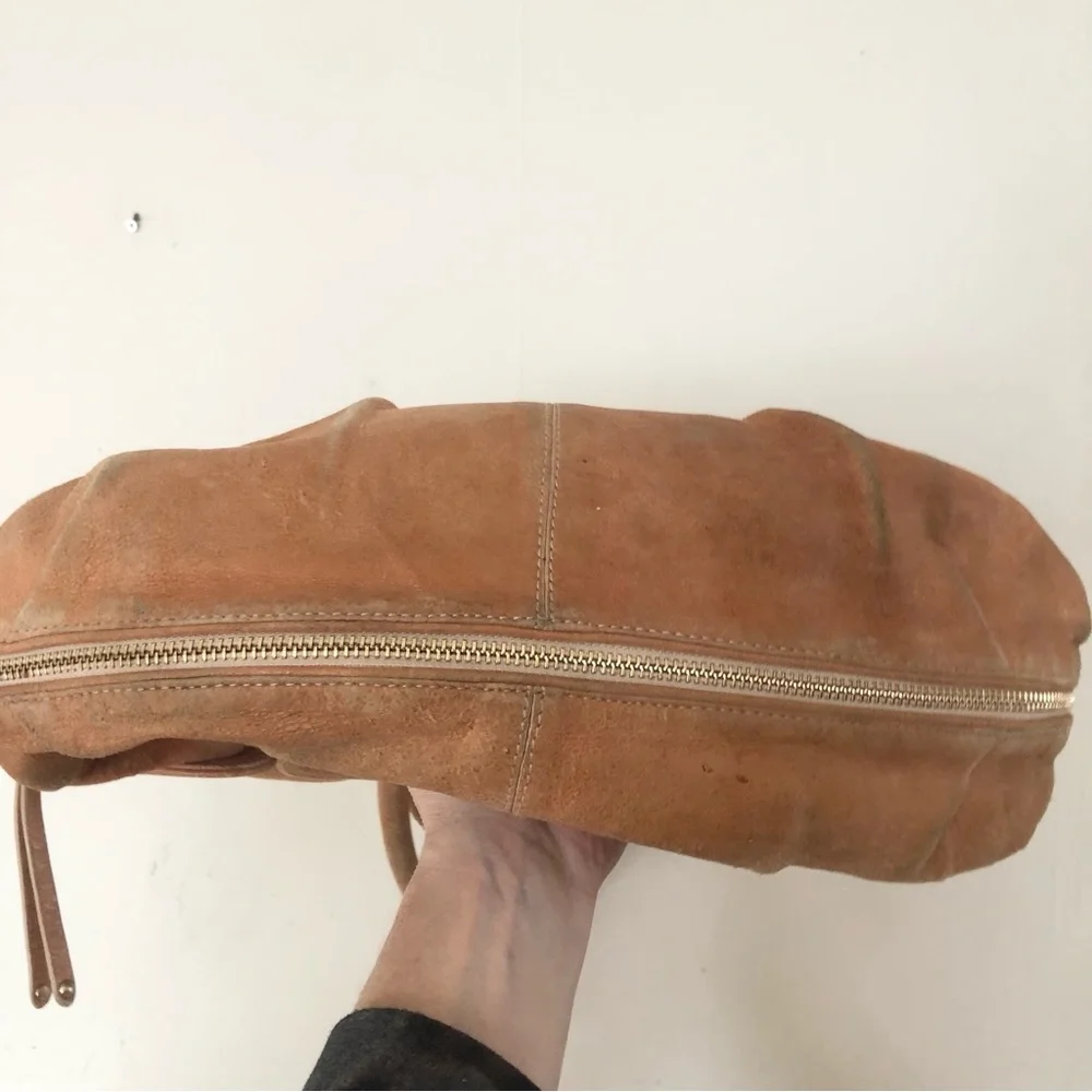 BOTKIER Camel Tan Metallic Suede Leather Crescent Hobo Boho Handbag Bag Purse